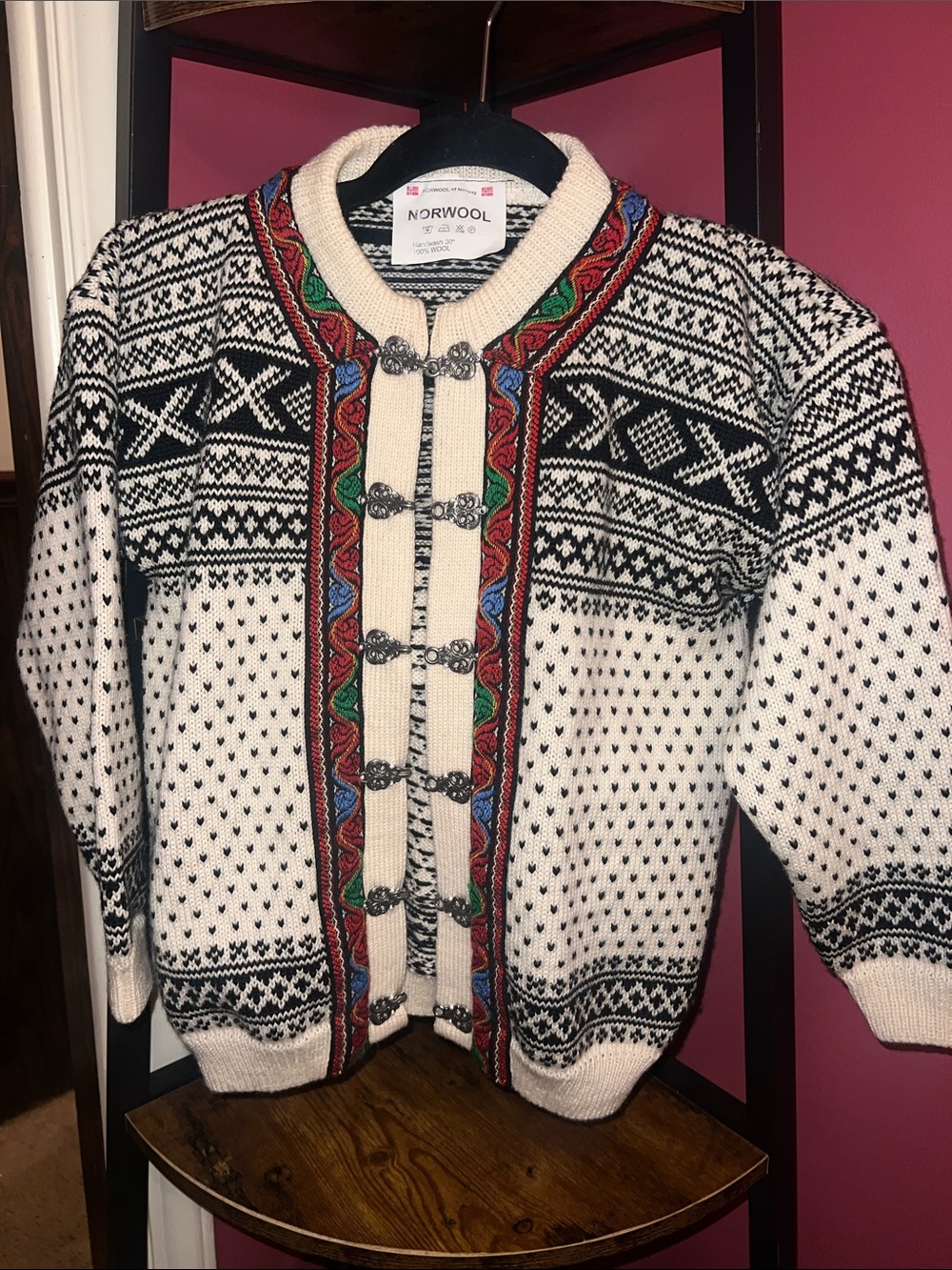 Women's Cream & Black Nordic Cardigan with Multicolor Trim